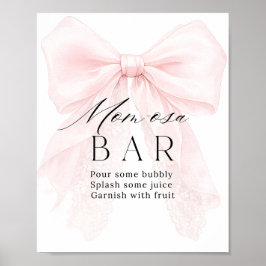 Pink Bow Girl Modern Baby Shower Momosa Bar Poster
