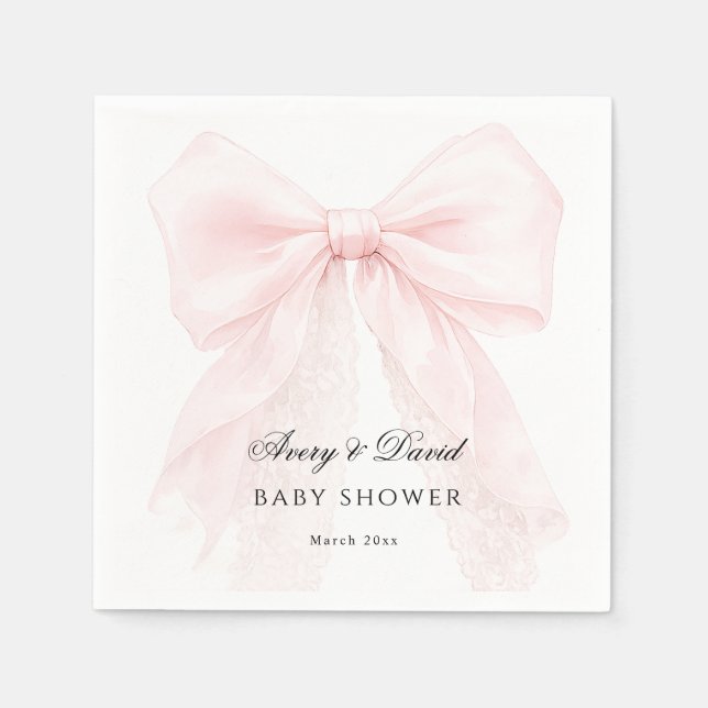 Pink Bow Girl Modern Baby Shower  Pappersservett (Framsidan)