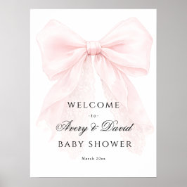 Pink Bow Girl Modern Baby Shower  Poster