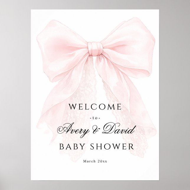 Pink Bow Girl Modern Baby Shower  Poster (Framsidan)