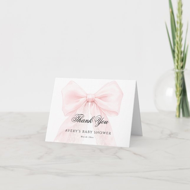 Pink Bow Girl Modern Baby Shower  Tack Kort (Framsida)