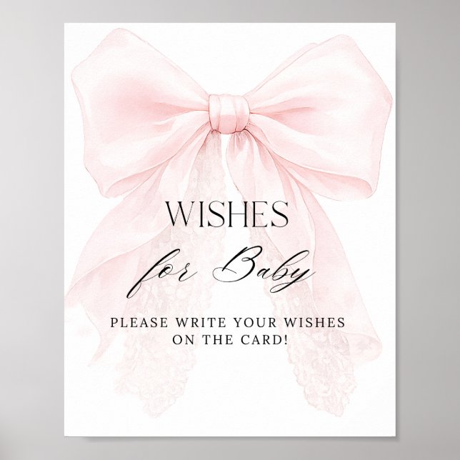 Pink Bow Girl Modern Baby Shower Wishes Poster (Framsidan)