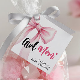 Pink Bow Girl Mom Ribbon Cute Baby Shower Gåvor Etiketter
