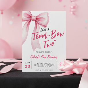 Pink Bow Girls 2-års födelsedagsfest Fruktansvärda Inbjudningar