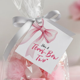 Pink Bow Girls 2nd Birthday Party Terrible Two Gåvor Etiketter