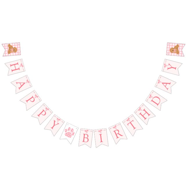 Pink Bow Golden Doodle Birthday Banner Flags Vimplar (Alla)