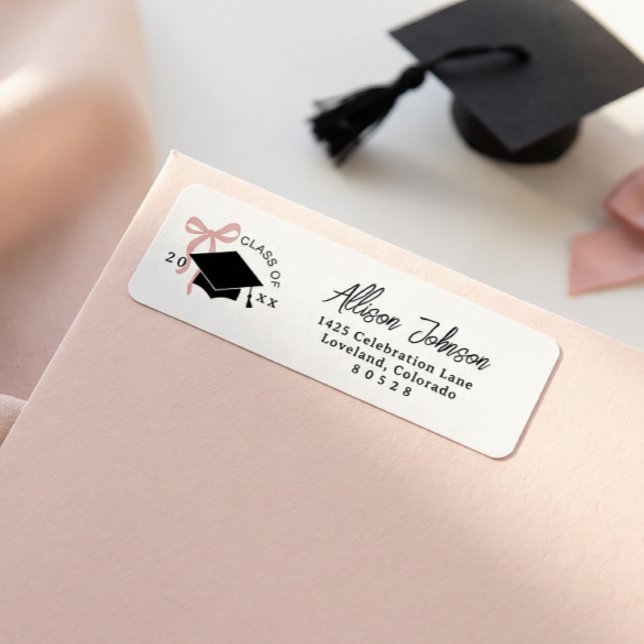 Pink Bow Graduation Return Address Returadress Etikett (Skapare uppladdad)