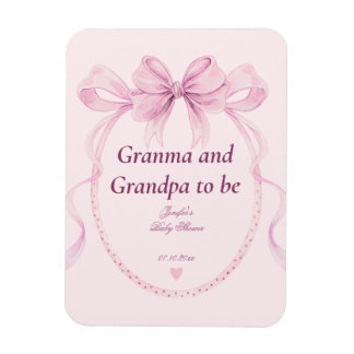 Pink Bow Grandma and Grandpa to Be Baby Shower Magnet