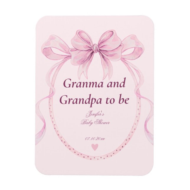 Pink Bow Grandma and Grandpa to Be Baby Shower Magnet (Vertikal)
