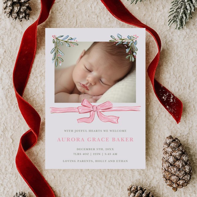 Pink Bow Greenery Christmas Baby Meddelande (Skapare uppladdad)
