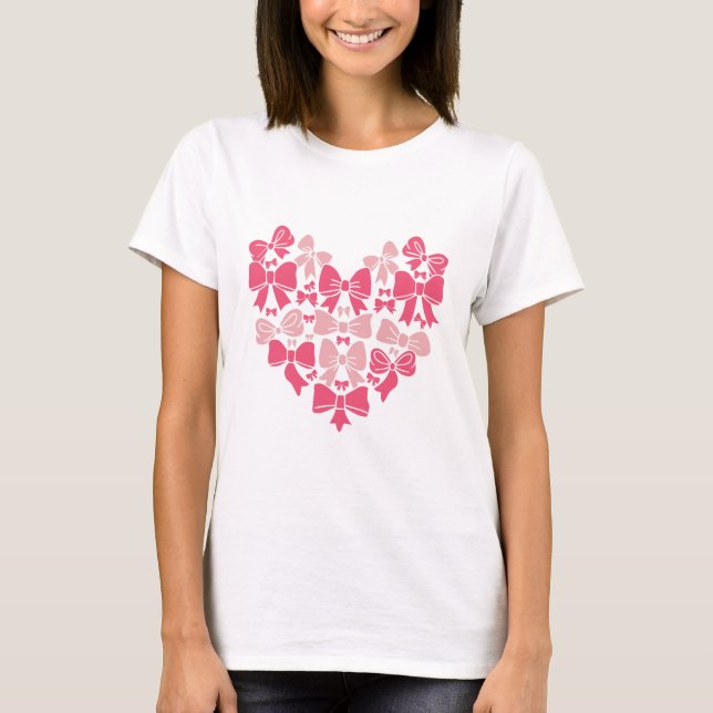 Pink Bow Heart Aesthetic Coquette Design T Shirt (Framsida)