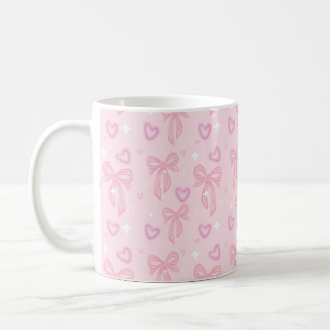 Pink Bow Hearts Aesthetic Mug Kaffemugg (Vänster)