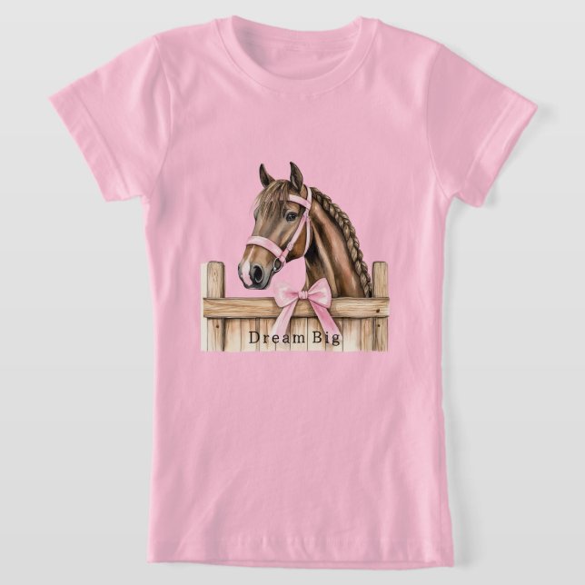Pink Bow Horse  T Shirt (Laydown)