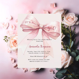 Pink bow it's a girl Baby Shower invitation