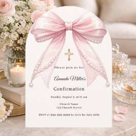 Pink bow ivory pearls girl Confirmation arch Inbjudningar