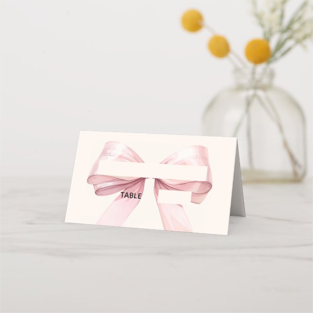 Pink Bow Ivory Place Cards Elegant Folded Placeringskort (Framsida)