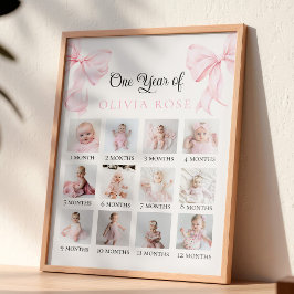 Pink Bow Månatlig Foto Board Födelsedag Poster
