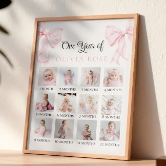 Pink Bow Månatlig Foto Board Födelsedag Poster