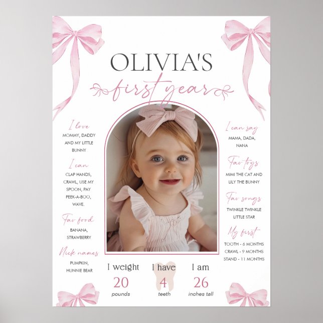 Pink Bow milestone board template, Coquette Pink Poster (Framsidan)