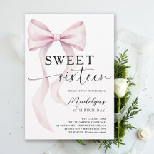 Pink Bow Modern Elegant Simple Classy Sweet 16