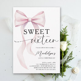 Pink Bow Modern Elegant Simple Classy Sweet 16 Inbjudningar