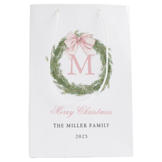 Pink Bow Monogram Wreath Christmas (Framsidan)
