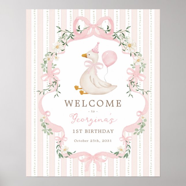 Pink Bow One Silly Goose 1st Birthday Welcome Poster (Framsidan)