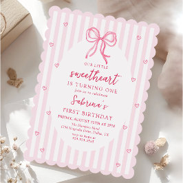 Pink Bow Our Little Sweetheart Birthday Invitation Inbjudningar
