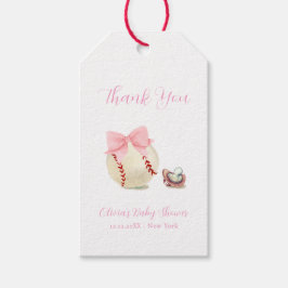 Pink Bow Pacifier Baseball Sport Girl Baby Shower Presentetikett
