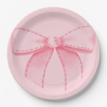 Pink Bow Paper Plate With Plain Pink Backround
