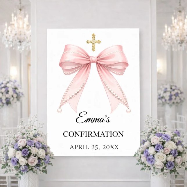 Pink bow pearls Confirmation welcome Poster (Skapare uppladdad)