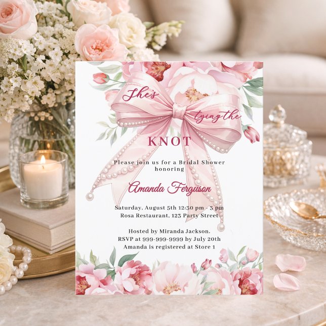 Pink bow pearls florals Bridal Shower invitation (Skapare uppladdad)