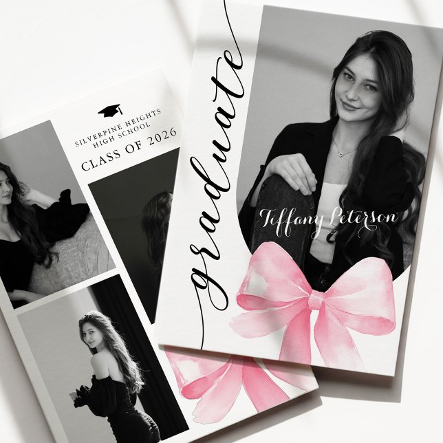 Pink Bow Photo 2026 Graduation Invitation Inbjudningar (Skapare uppladdad)
