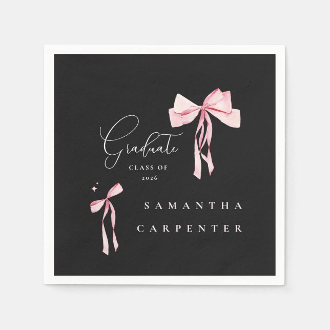 Pink Bow photo black background elegant graduation Pappersservett (Framsidan)