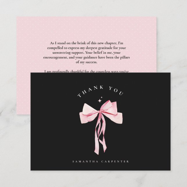 Pink Bow photo black background elegant graduation Tack Kort (Fram/baksida)