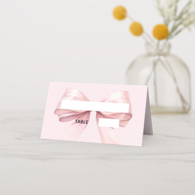 Pink Bow Place Cards Elegant Folded Placeringskort (Framsida)