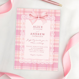 Pink bow plaid wedding inbjudningar