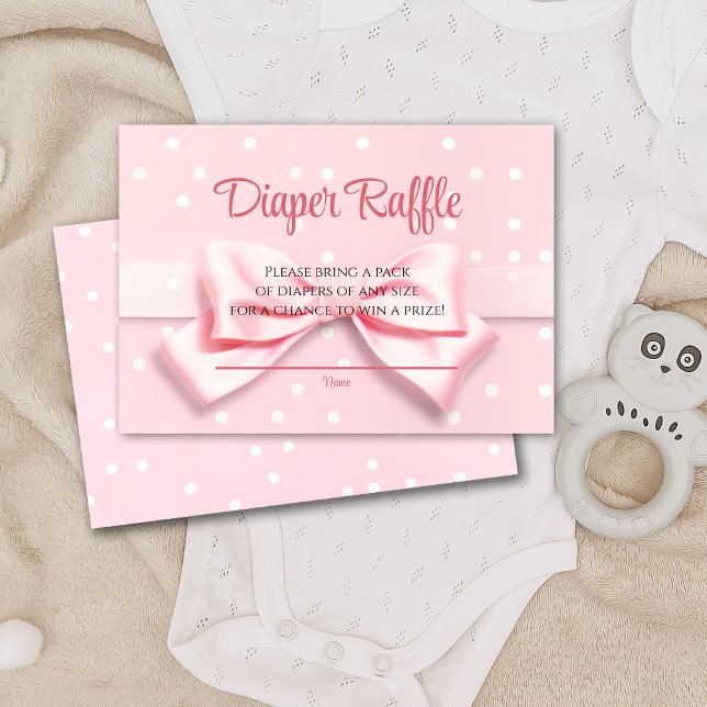 Pink Bow Polka Dots Diaper Raffle Enclosure Card Tack Kort (Skapare uppladdad)