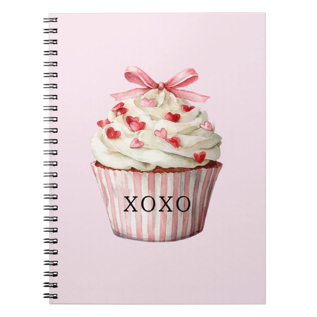Pink Bow Red Hearts Cupcake   Anteckningsbok (Framsidan)