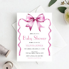 Pink Bow ribbon Baby Shower Inbjudningar
