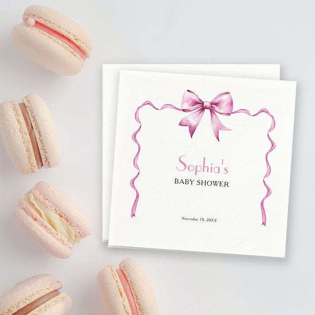 Pink Bow Ribbon Baby Shower Pappersservett (Skapare uppladdad)