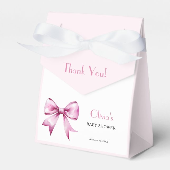 Pink Bow Ribbon Baby Shower Thank You Presentaskar (Framsidan Sidan)