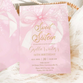 Pink Bow Ribbon Coquette Sweet 16 Sixteen Birthday Inbjudningar