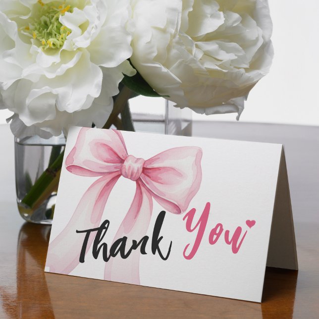 Pink Bow Ribbon Tack Kort (Pink Bow Ribbon Thank You Card
)