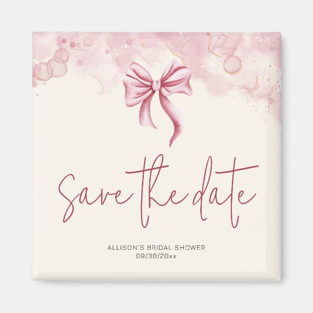 Pink Bow Save the Date Bridal Shower Magnet (Framsidan)