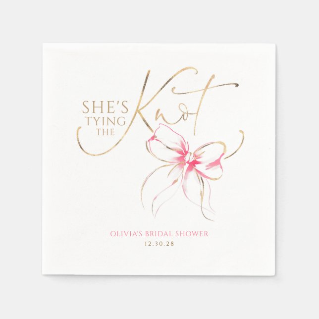 Pink Bow She's Tying the Knot Bridal Shower Pappersservett (Framsidan)