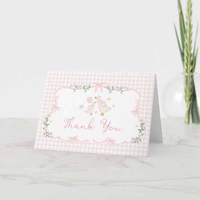 Pink Bow Silly Goose Girl Baby Shower Tack Kort (Framsida)