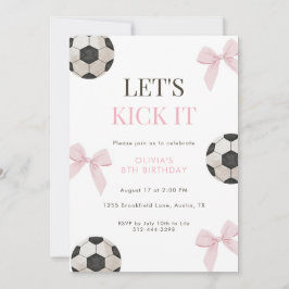 Pink Bow Soccer Birthday Party for Girls Coquette  Inbjudningar