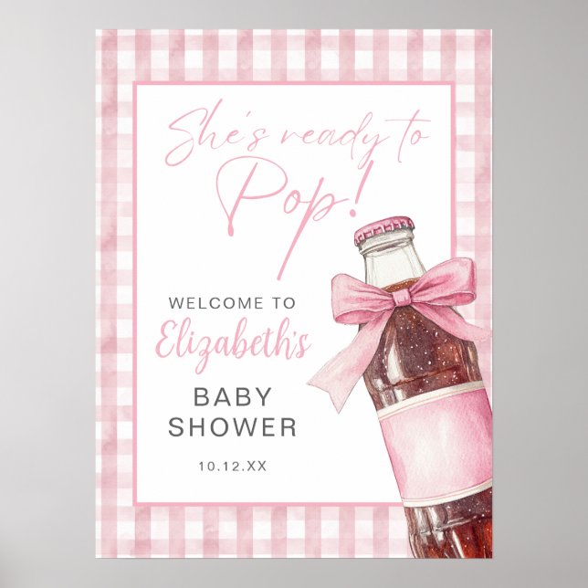 Pink Bow Soda Bottle Baby Shower Welcome Sign Poster (Framsidan)