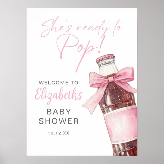 Pink Bow Soda Bottle Baby Shower Welcome Sign Poster (Framsidan)